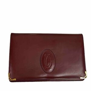 Cartier Clutch Bag Red Bordeaux Burgundy Leather Gold Hardware Large